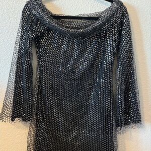 SHEIN Black Sequin Long Sleeve Dress